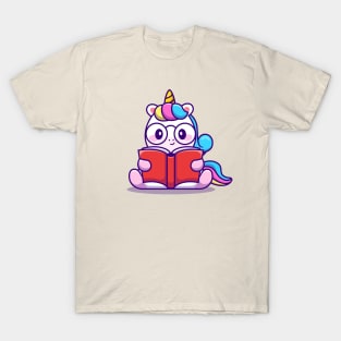 Cute Unicorn Reading Book T-Shirt